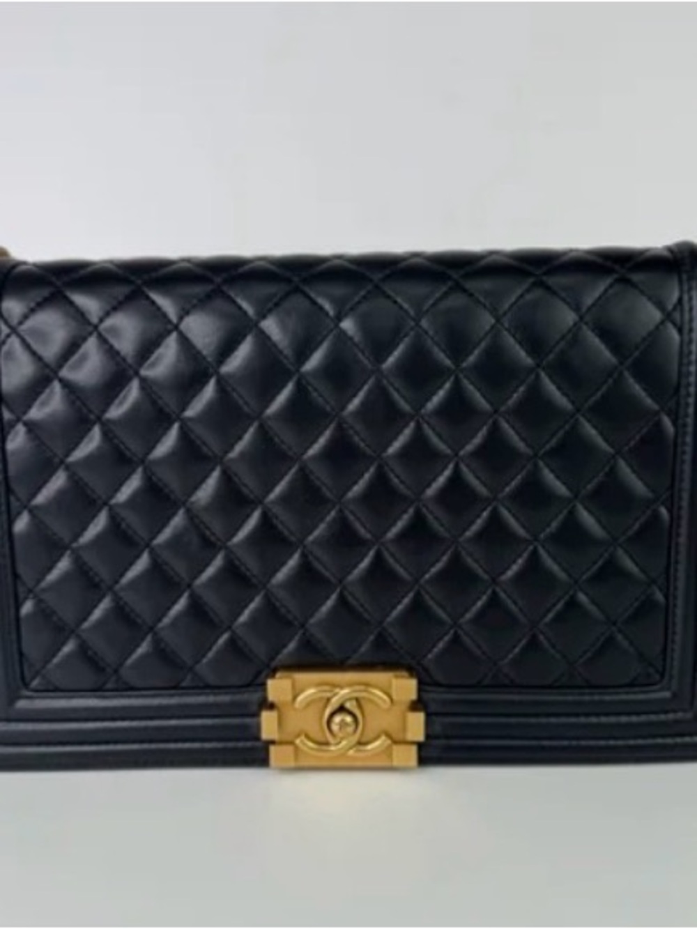 CHANEL Black Quilted Leather Shoulder Bag with Gold CC Lock